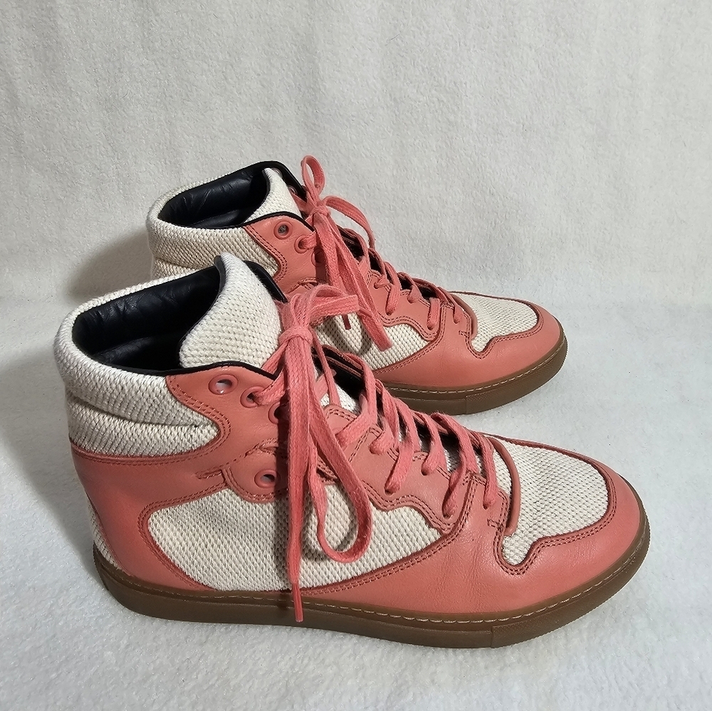 Balenciaga Tess Rose Blush Leather High Top Sneakers - Picture 2 of 8